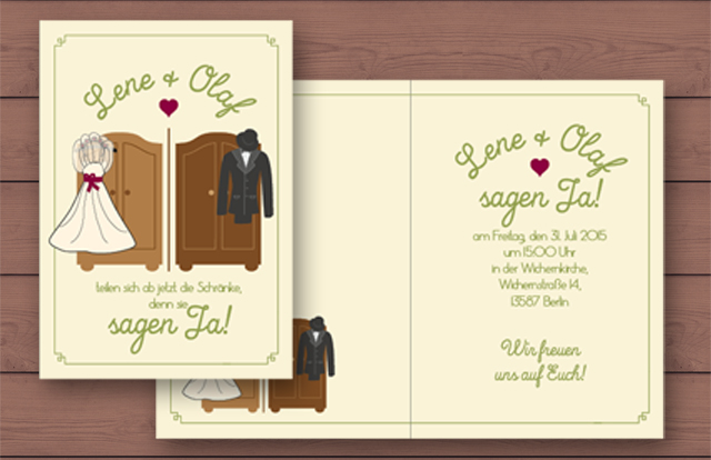 Einladungskarte Hochzeit 'Wir legen die Schränke zusammen'